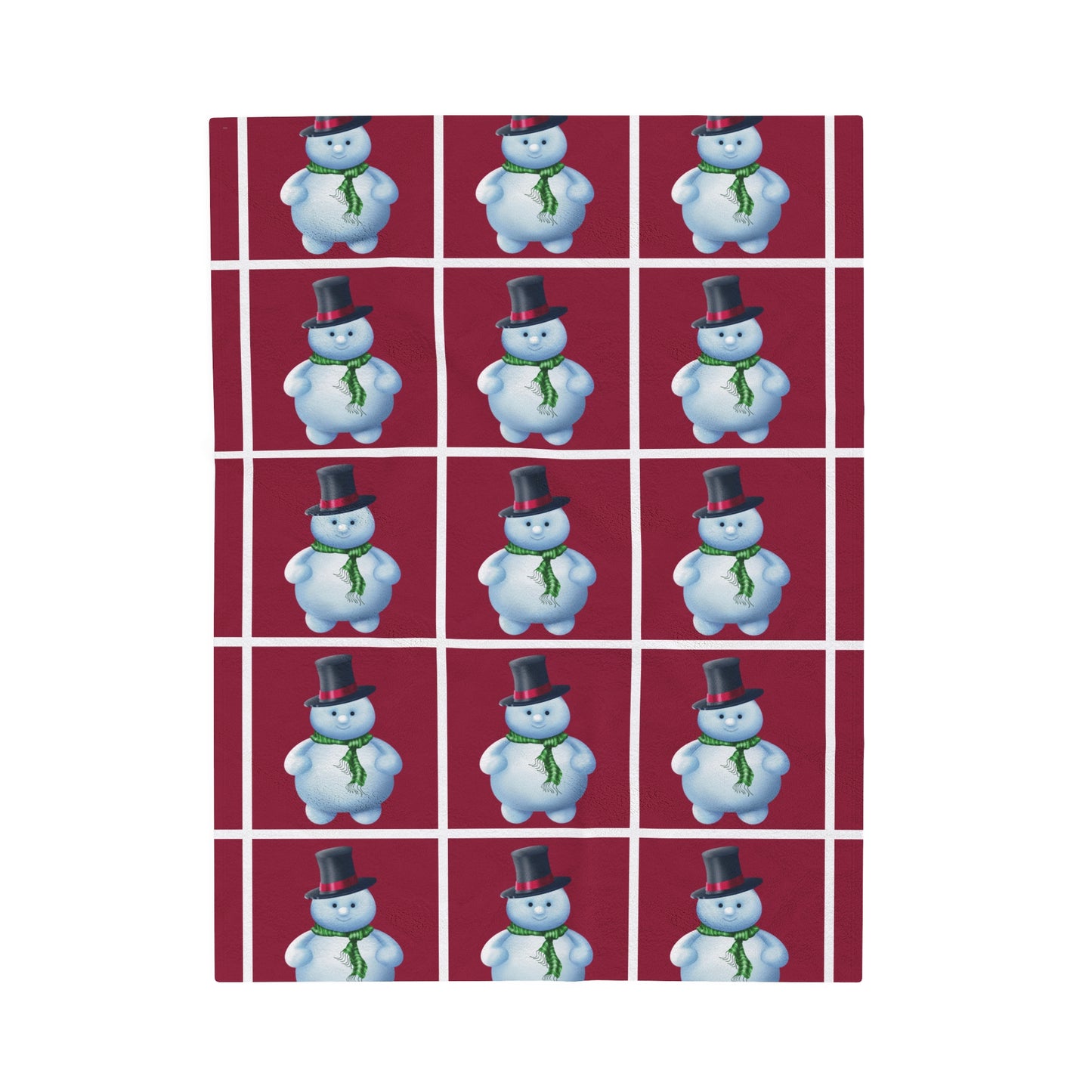 Red squared Snowman pattern Velveteen Plush Blanket