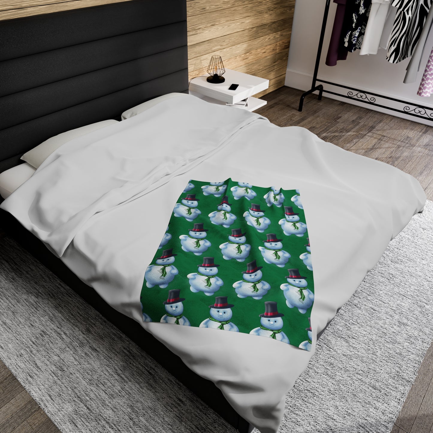 Green Snowman pattern Velveteen Plush Blanket