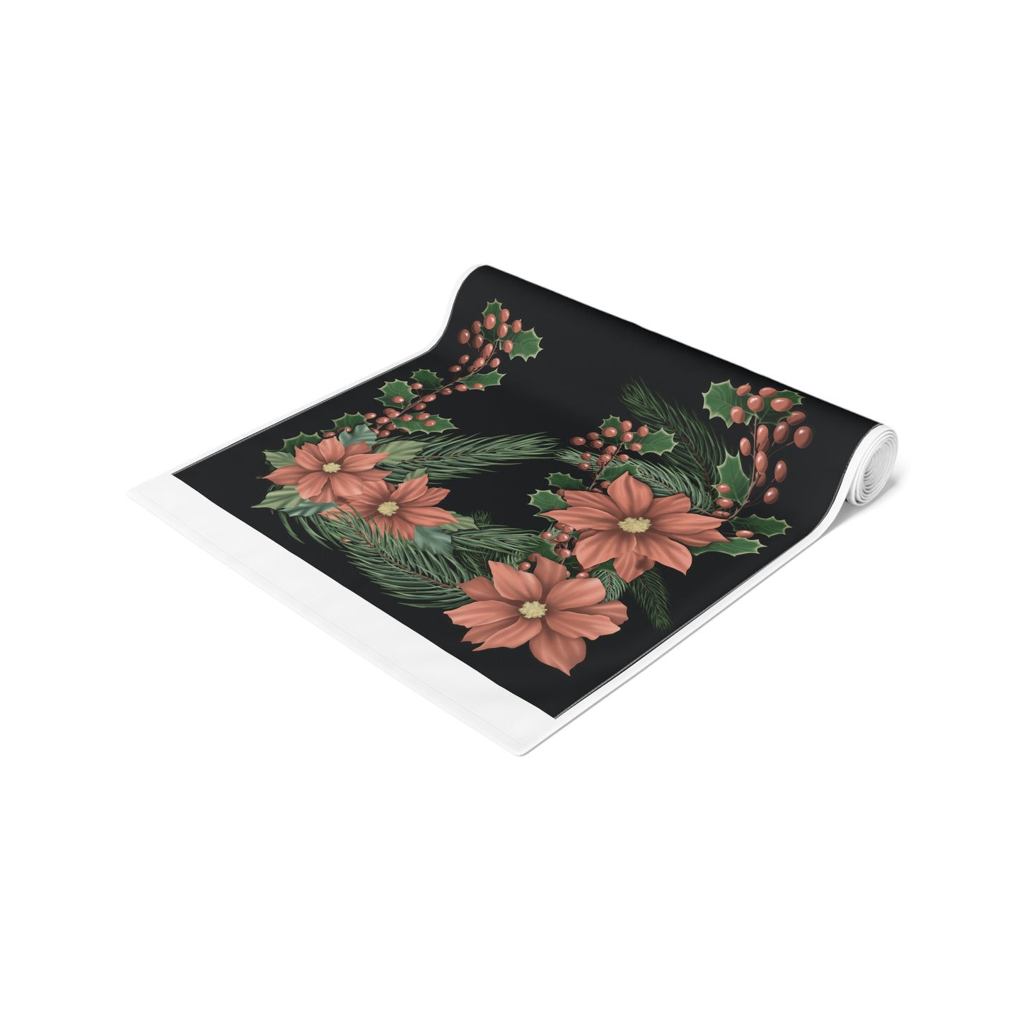 Table Runner - Poinsettias, Pine, and Holly Design