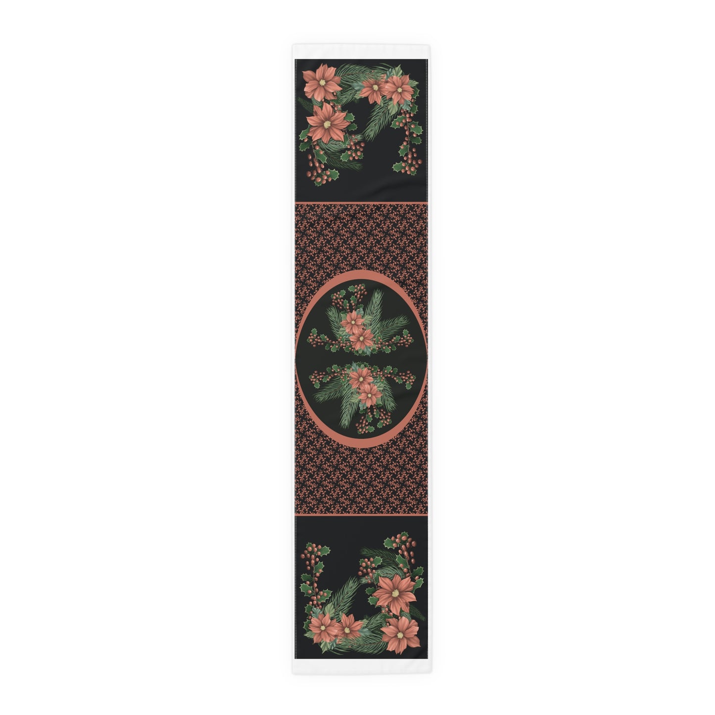 Table Runner - Poinsettias, Pine, and Holly Design