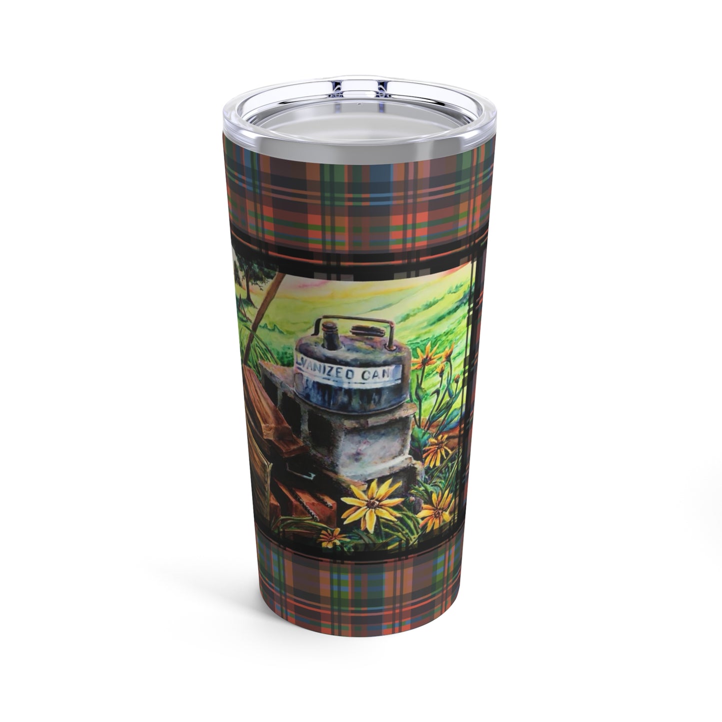 Tumbler Mug - Old Gas Can Plaid Design