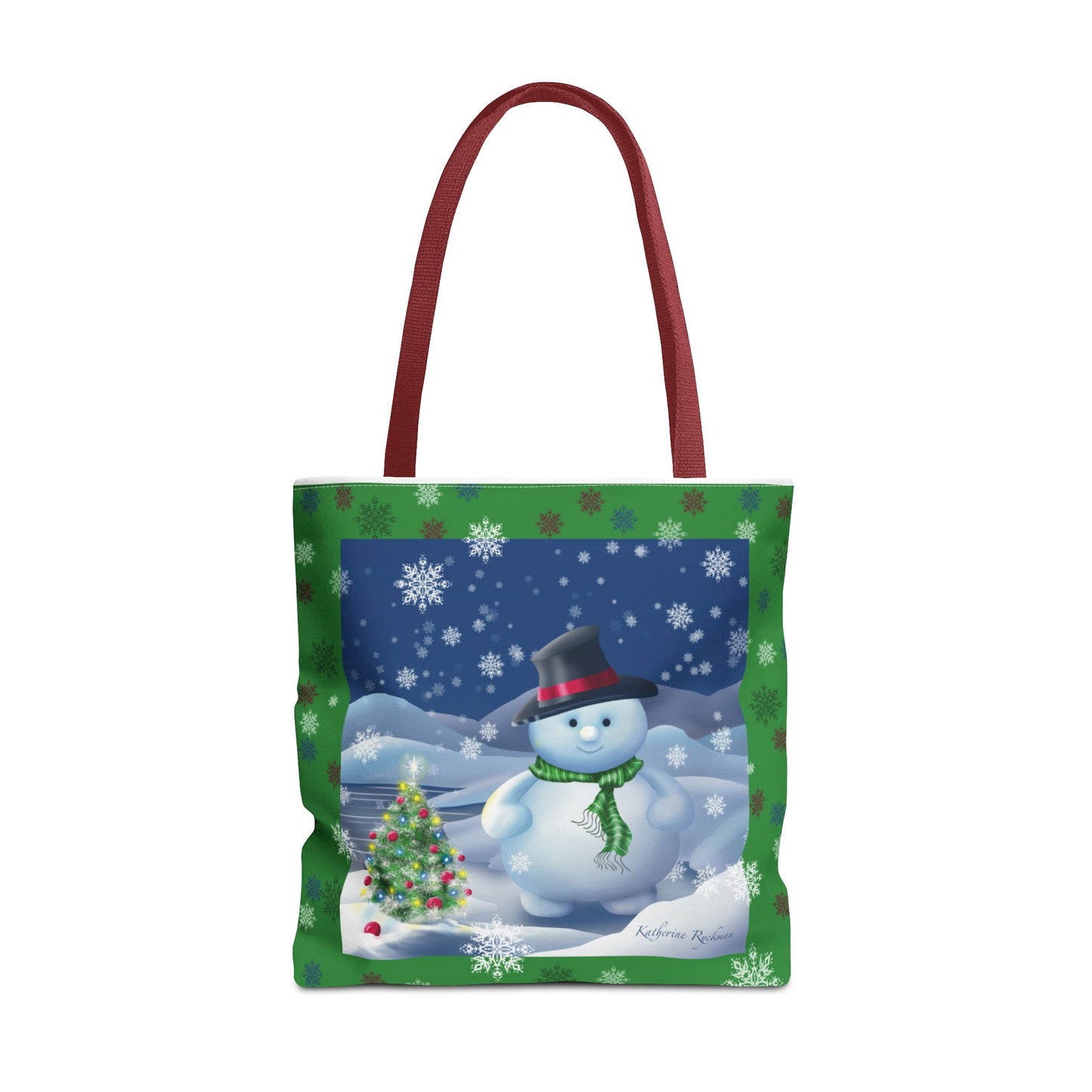 Snowman Tote Bag with Snow Flurry Scene