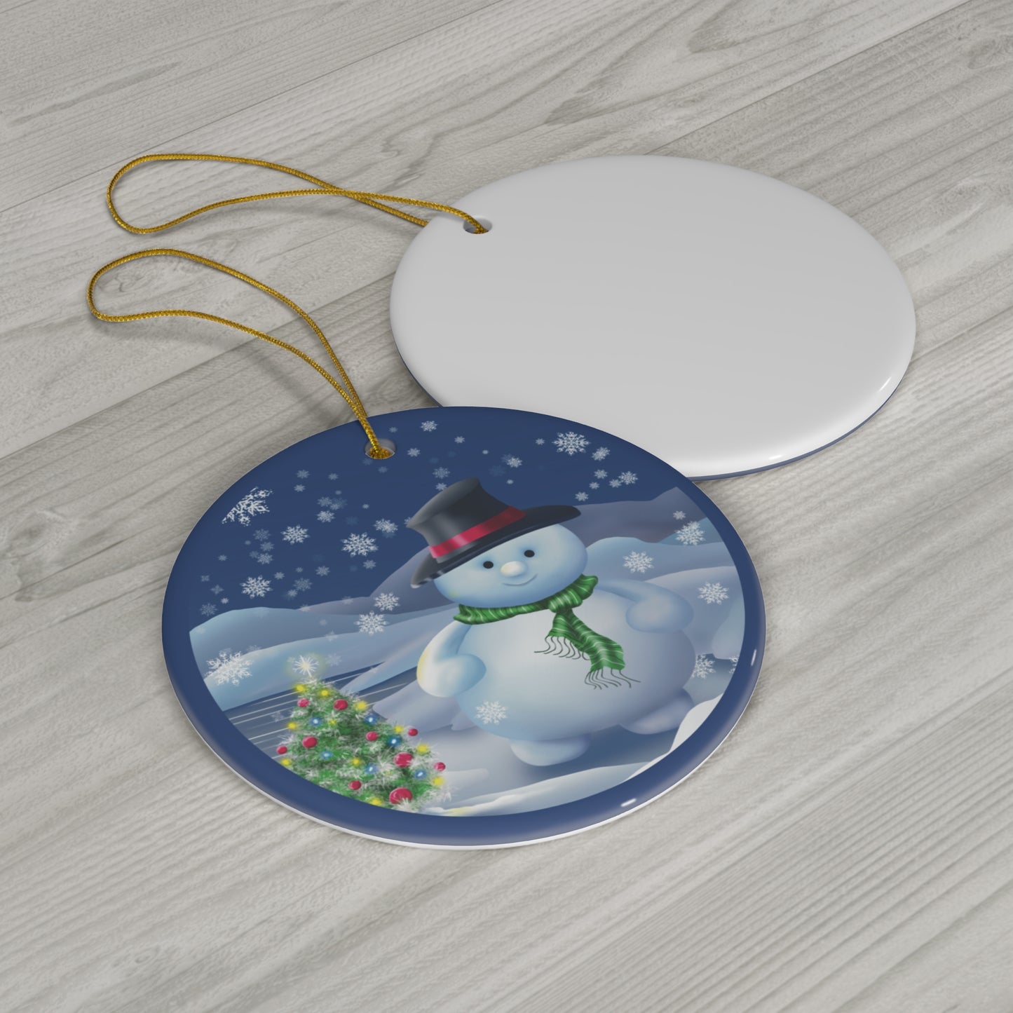 Ceramic Ornament - Snowman Snow Scene