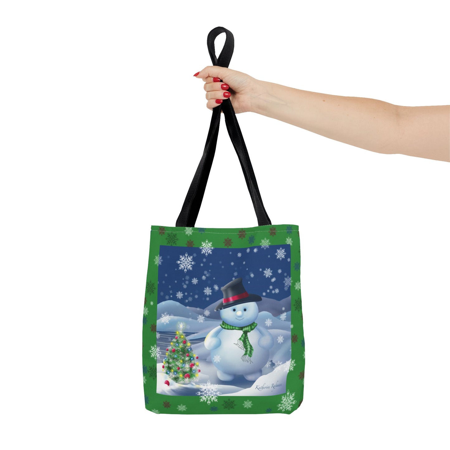 Snowman Tote Bag with Snow Flurry Scene