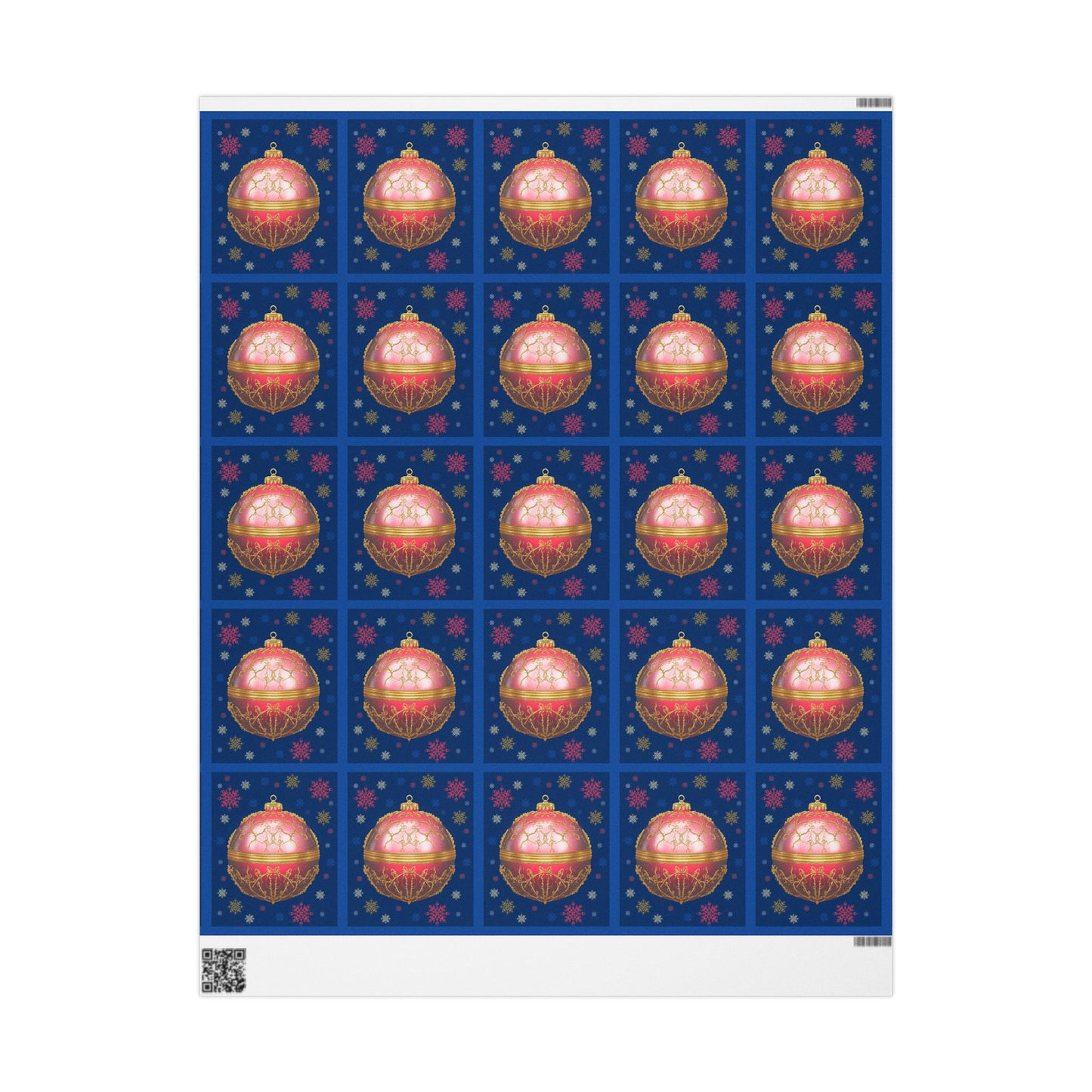 Gift Wrap Papers - Blue with Red Christmas Ornament Design