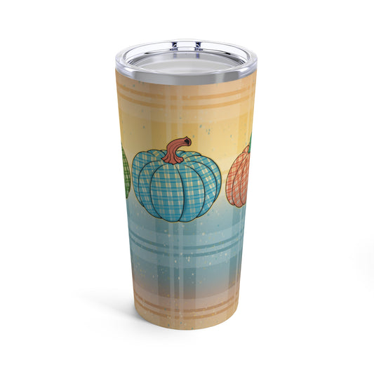 20oz Tumbler - Colorful Plaid Pumpkins Design