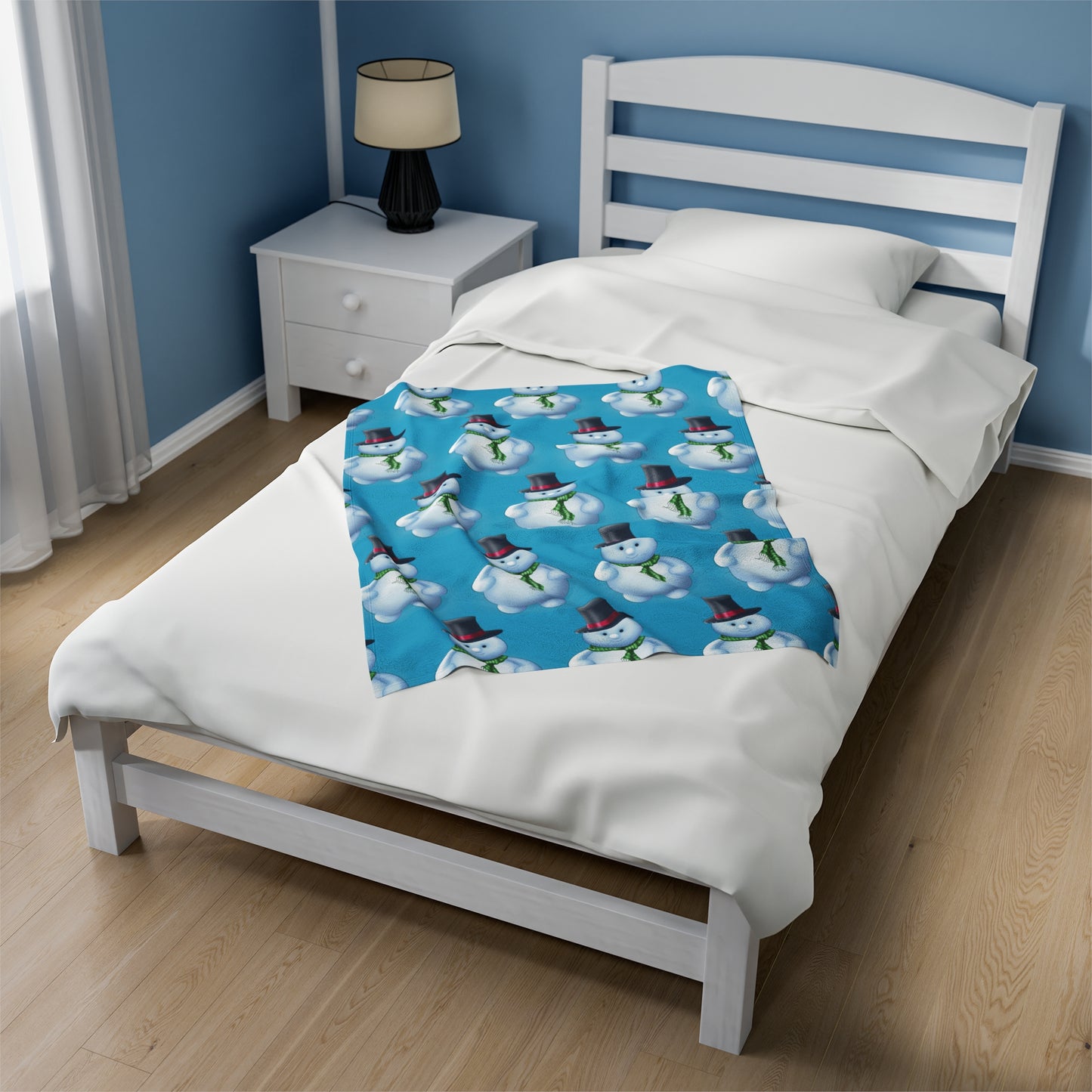 Turquoise, Snowman pattern Velveteen Plush Blanket