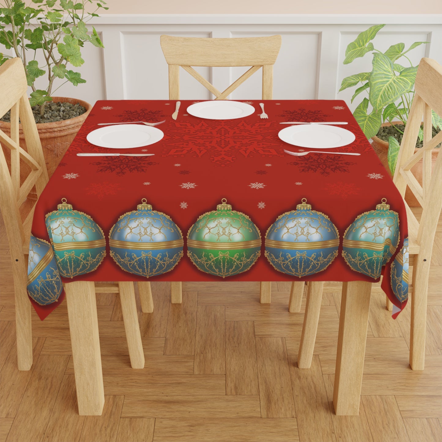 Tablecloth - Red with Ornament Pattern