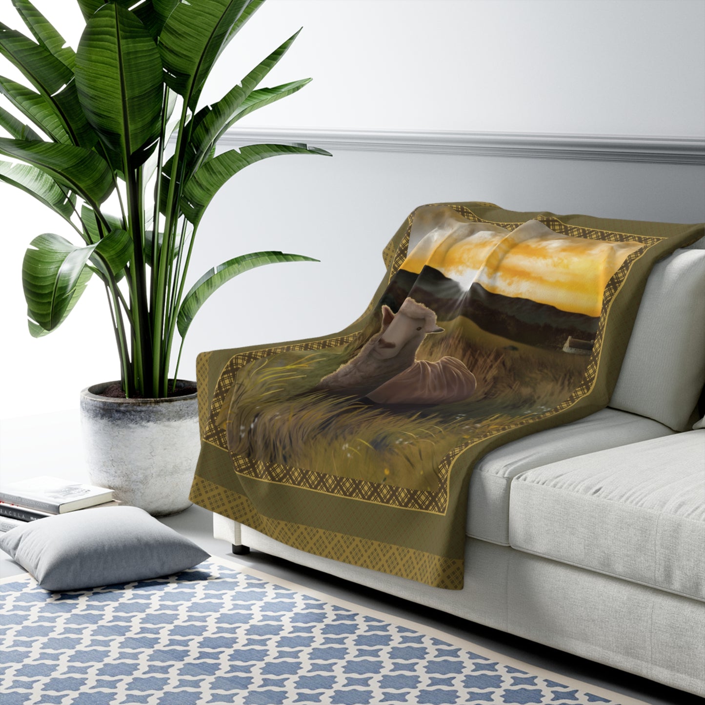 Sherpa Fleece Blanket - Sunrise Sheep Design