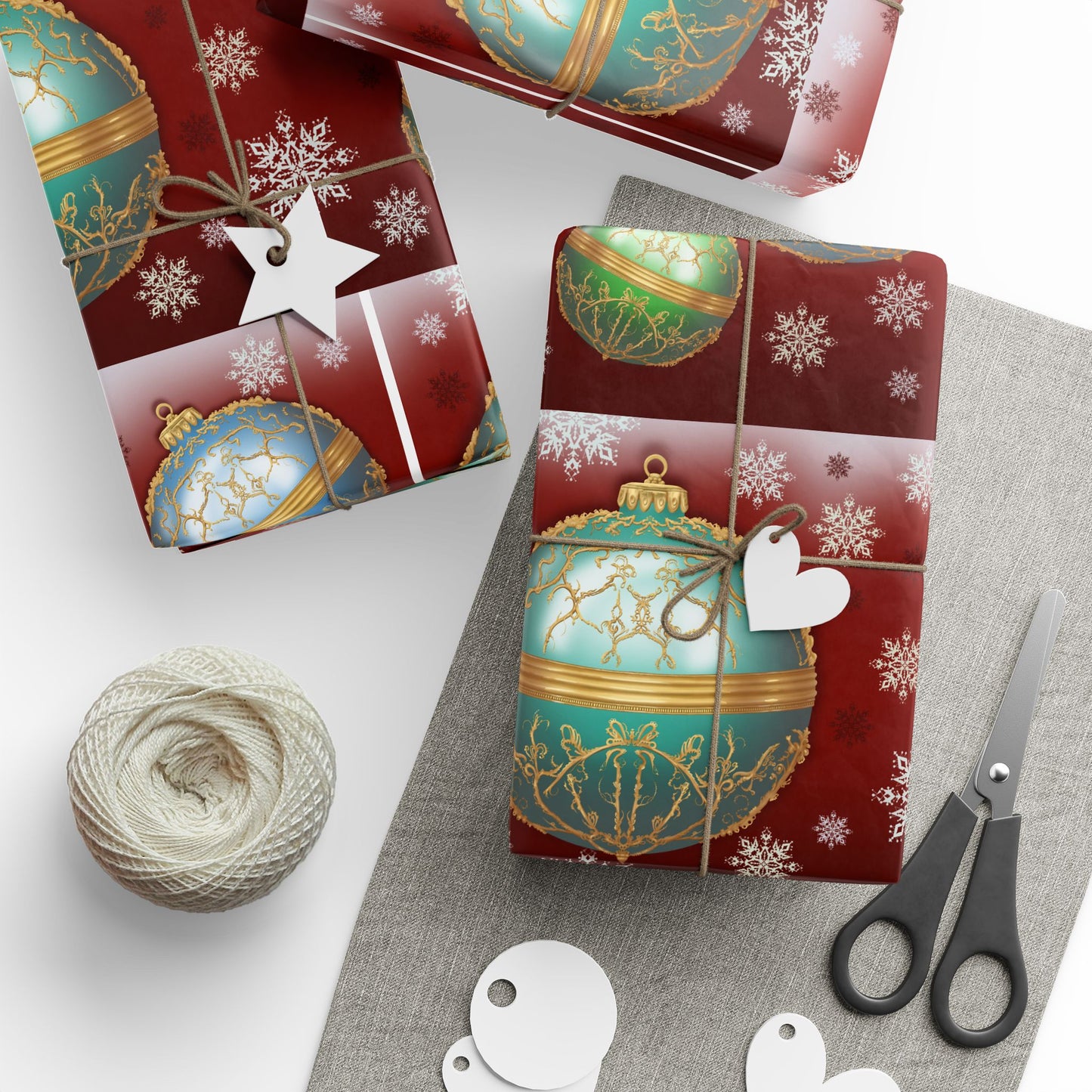 Gift Wrap Papers - Red with Christmas Ornament Design