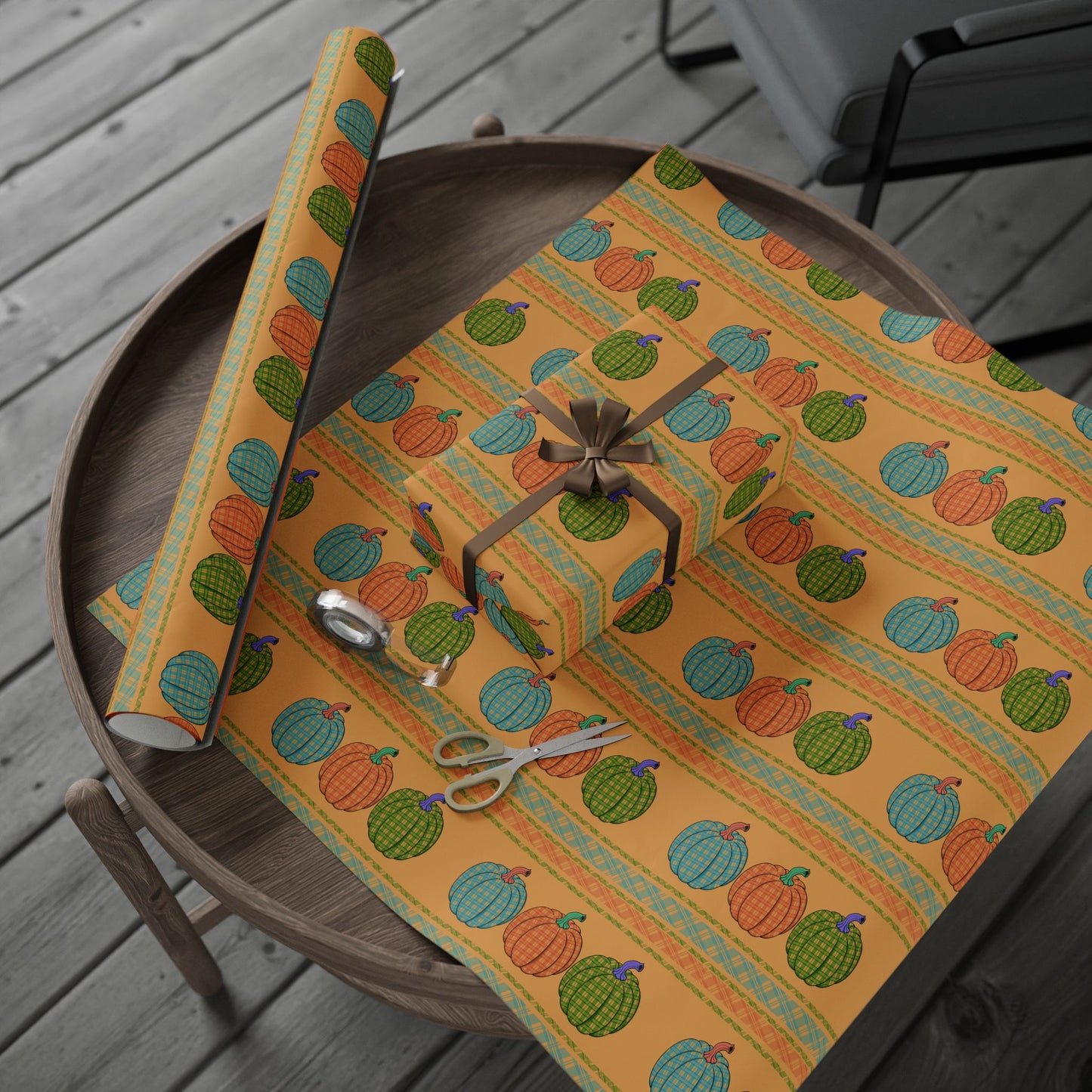 Wrapping Paper Autumn Plaid Pumpkins