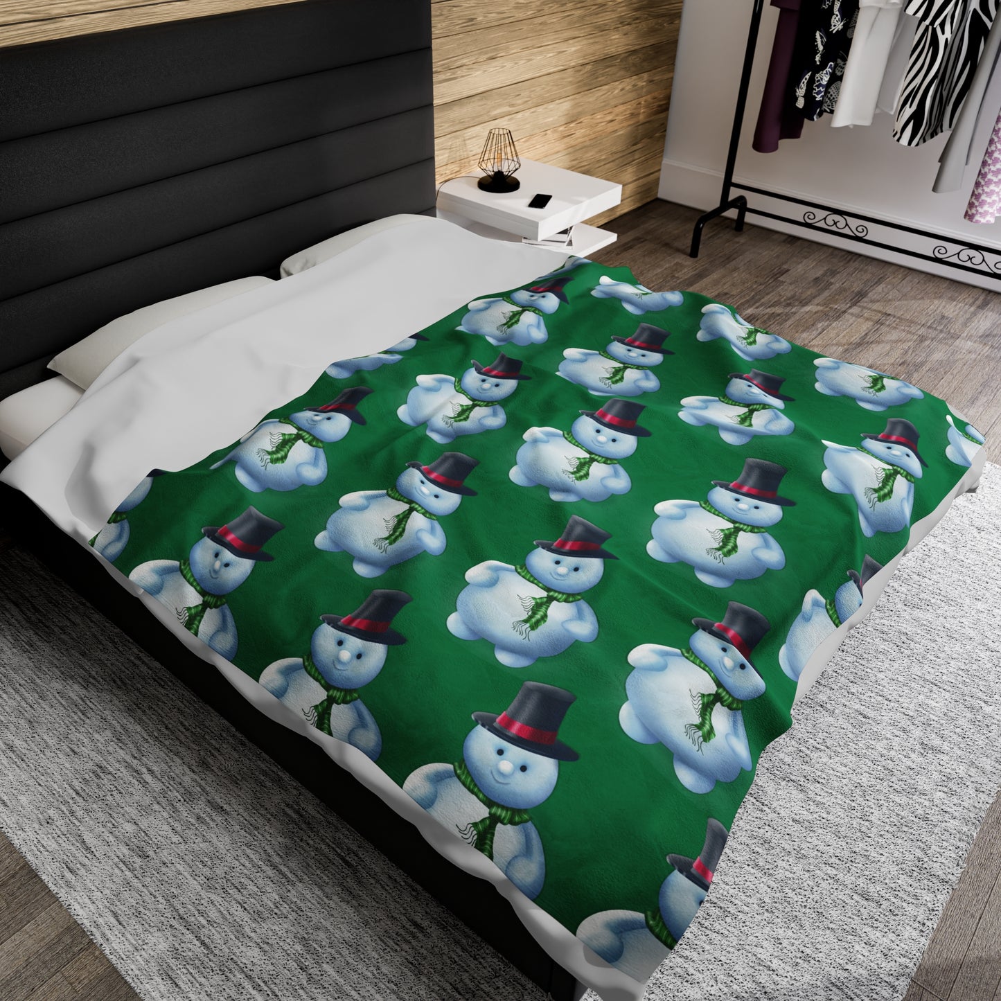 Green Snowman pattern Velveteen Plush Blanket