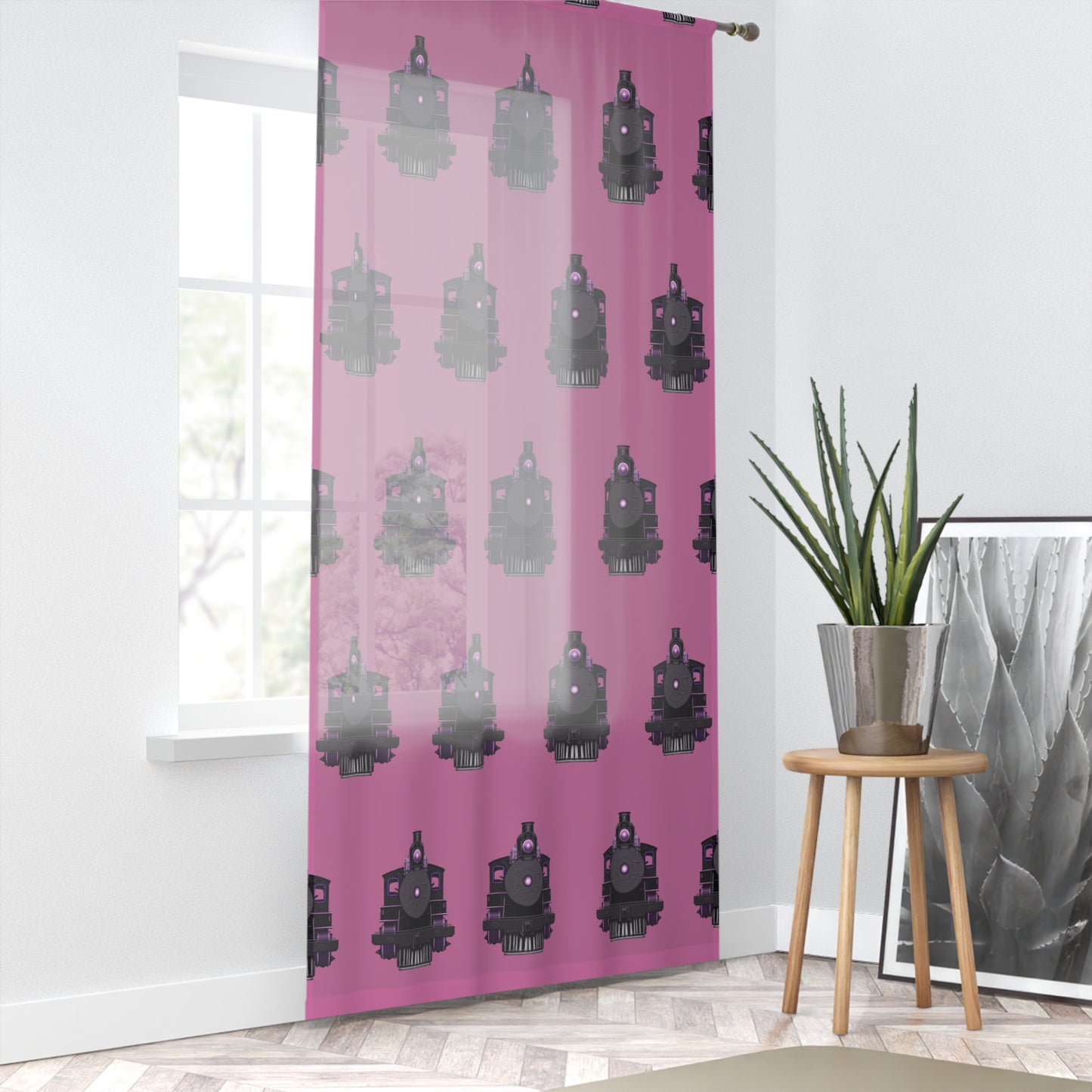 Curtain Panel Steam Locomotive Design-Pink