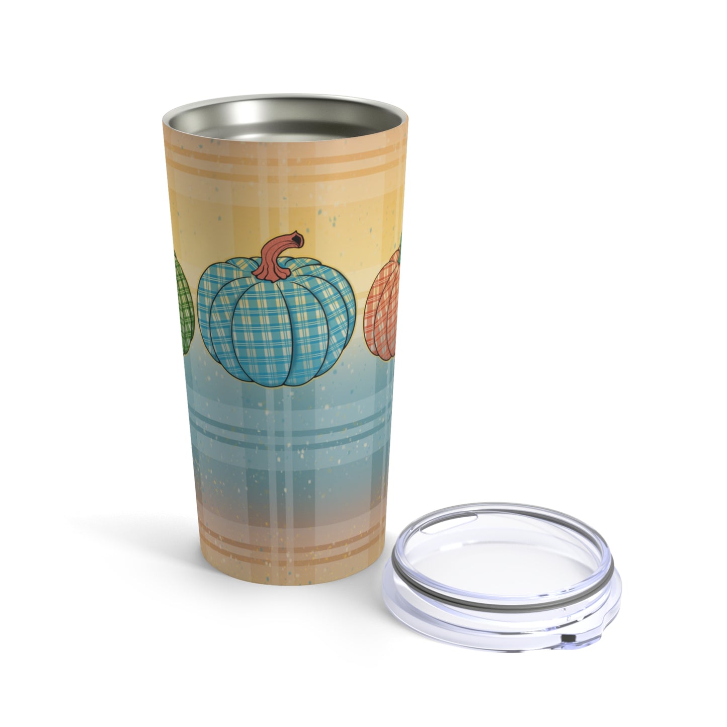 20oz Tumbler - Colorful Plaid Pumpkins Design