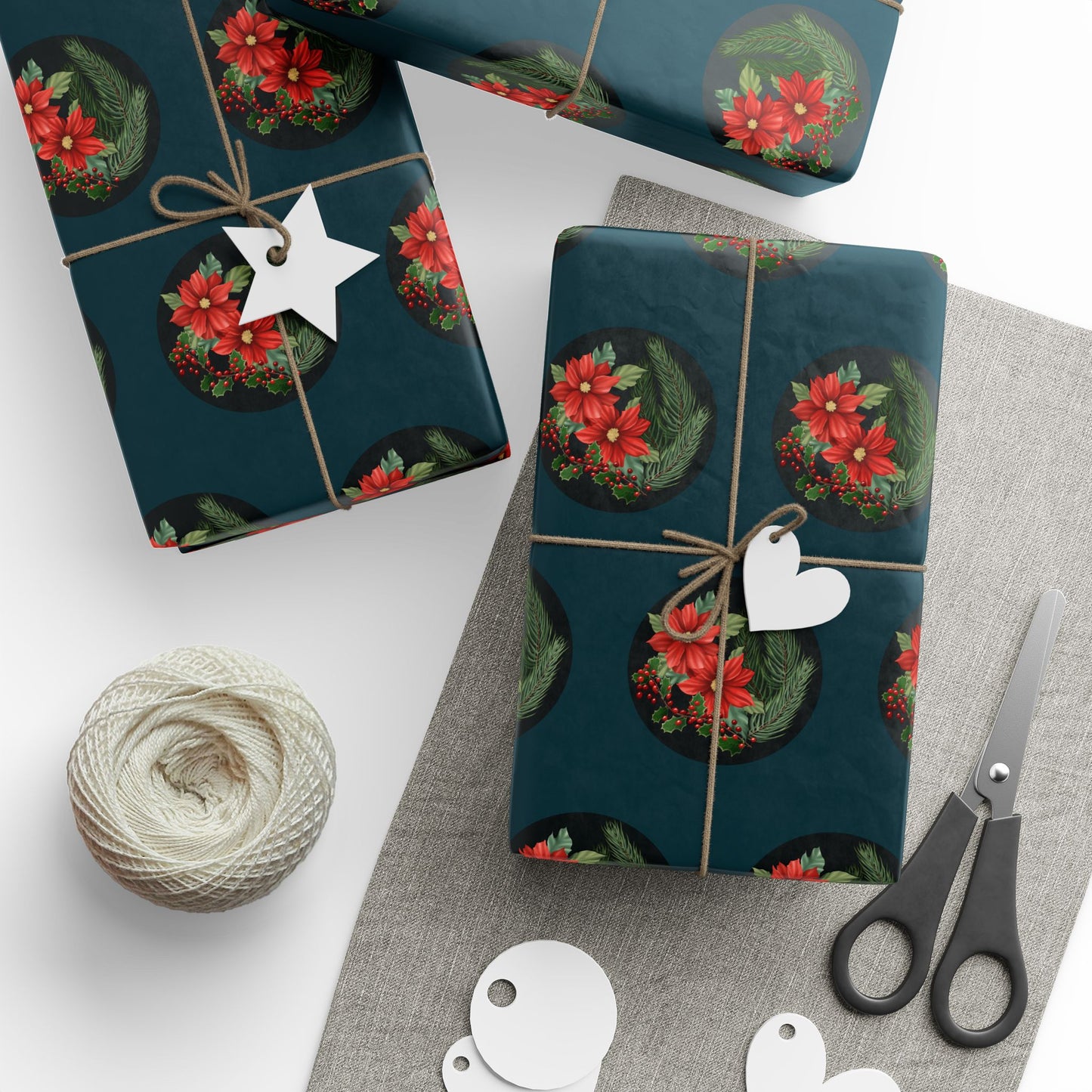 Wrapping Papers - Poinsettia, Pine and Holly Design