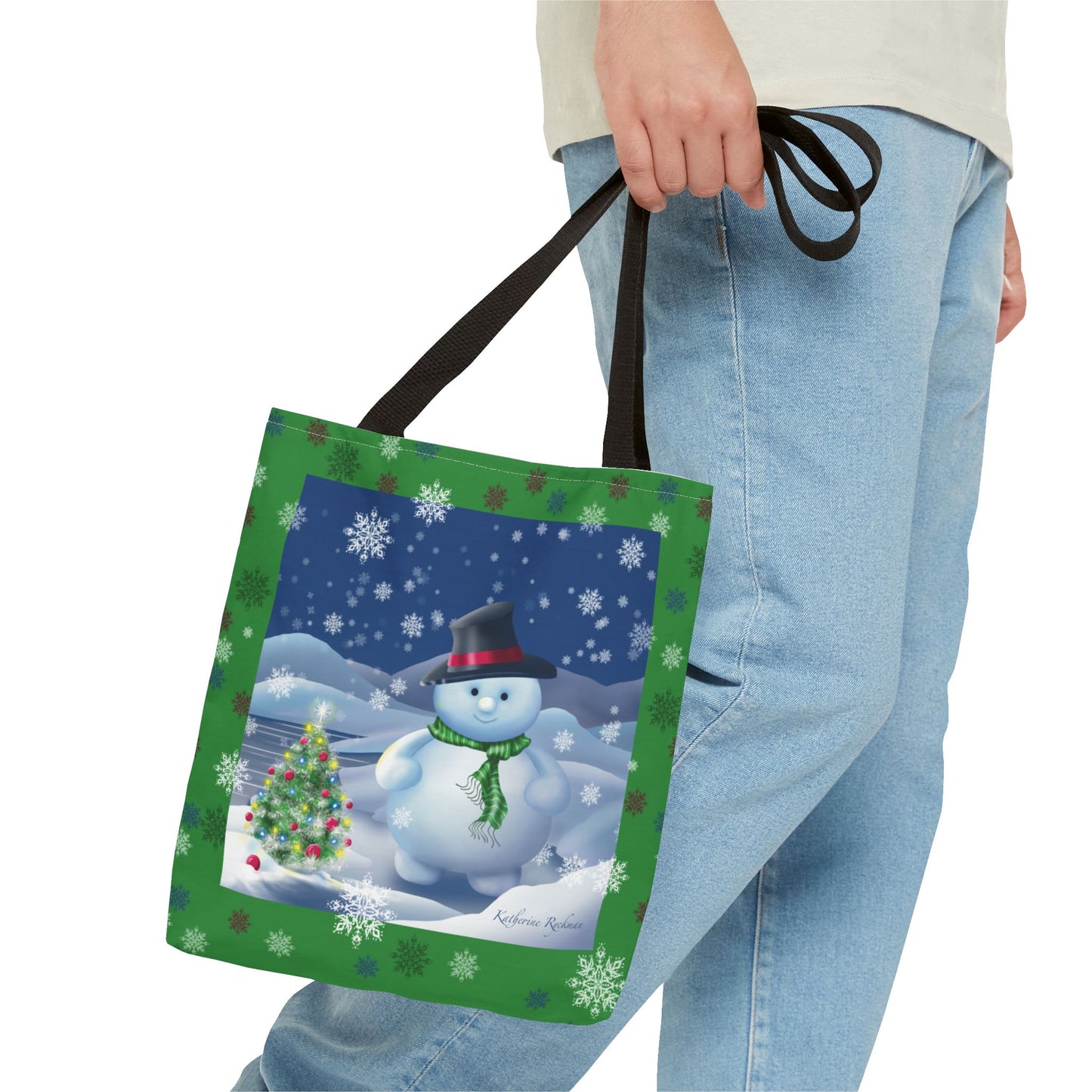 Snowman Tote Bag with Snow Flurry Scene