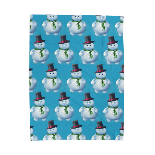 Turquoise, Snowman pattern Velveteen Plush Blanket