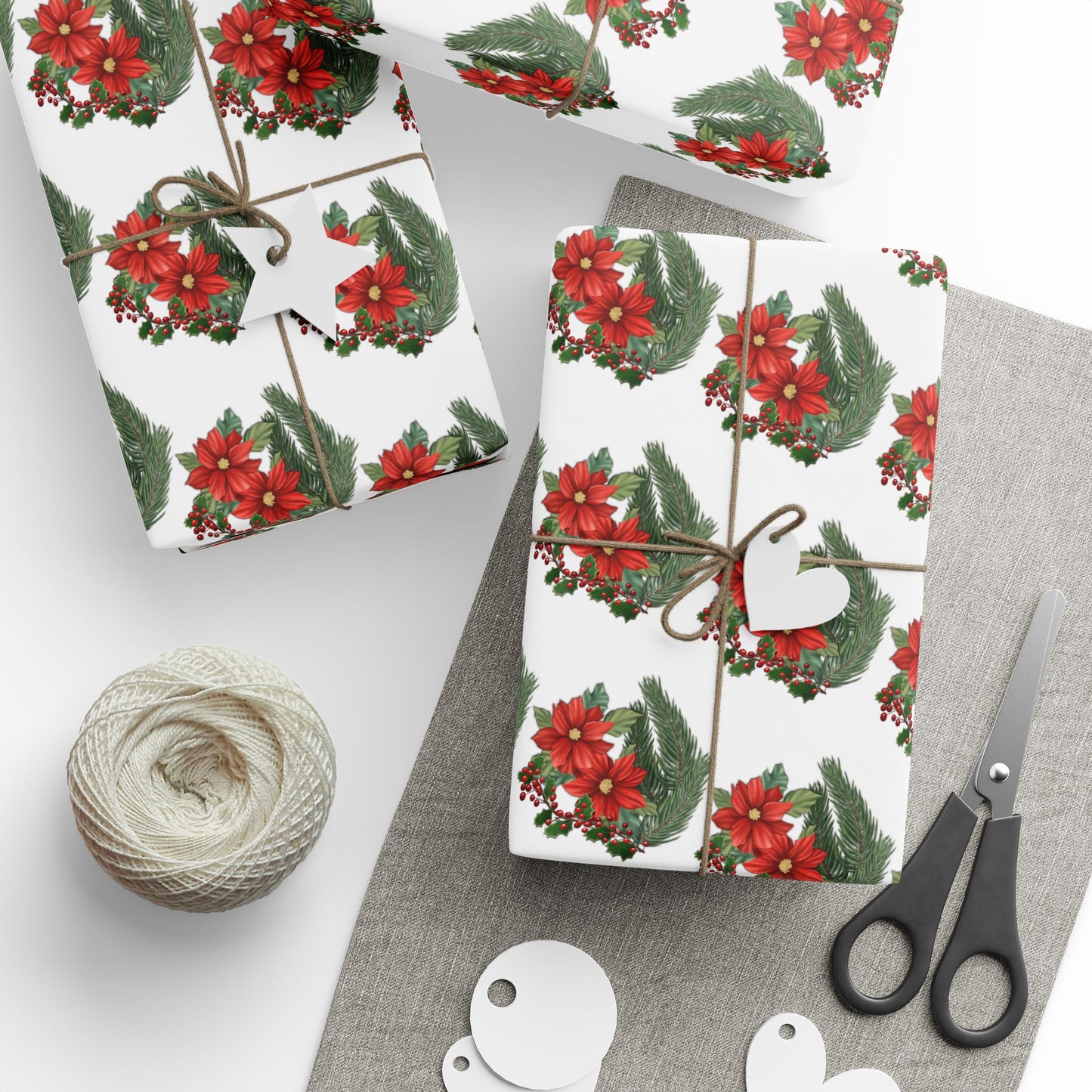 Holiday Wrapping Papers - Poinsettia, Pine and Holly Design