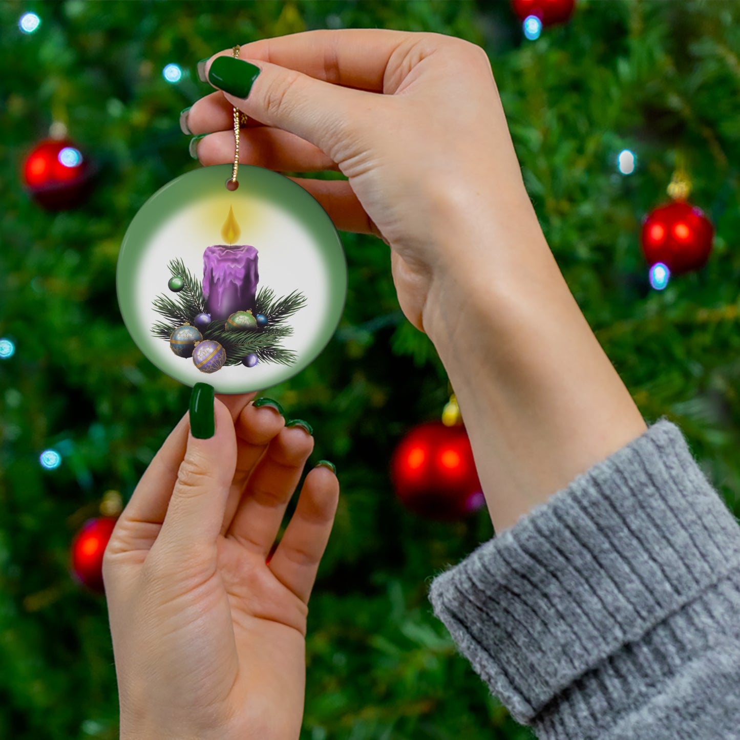 Ceramic Ornament - Purple Candle Design