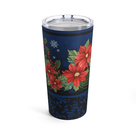 Tumbler 20oz Poinsettia, Pine, and Holly design