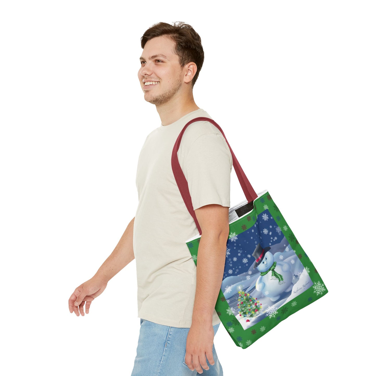 Snowman Tote Bag with Snow Flurry Scene