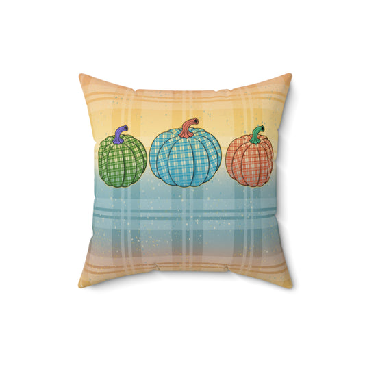 Square Pillow - Colorful Pumpkin Plaid Multicolored Design