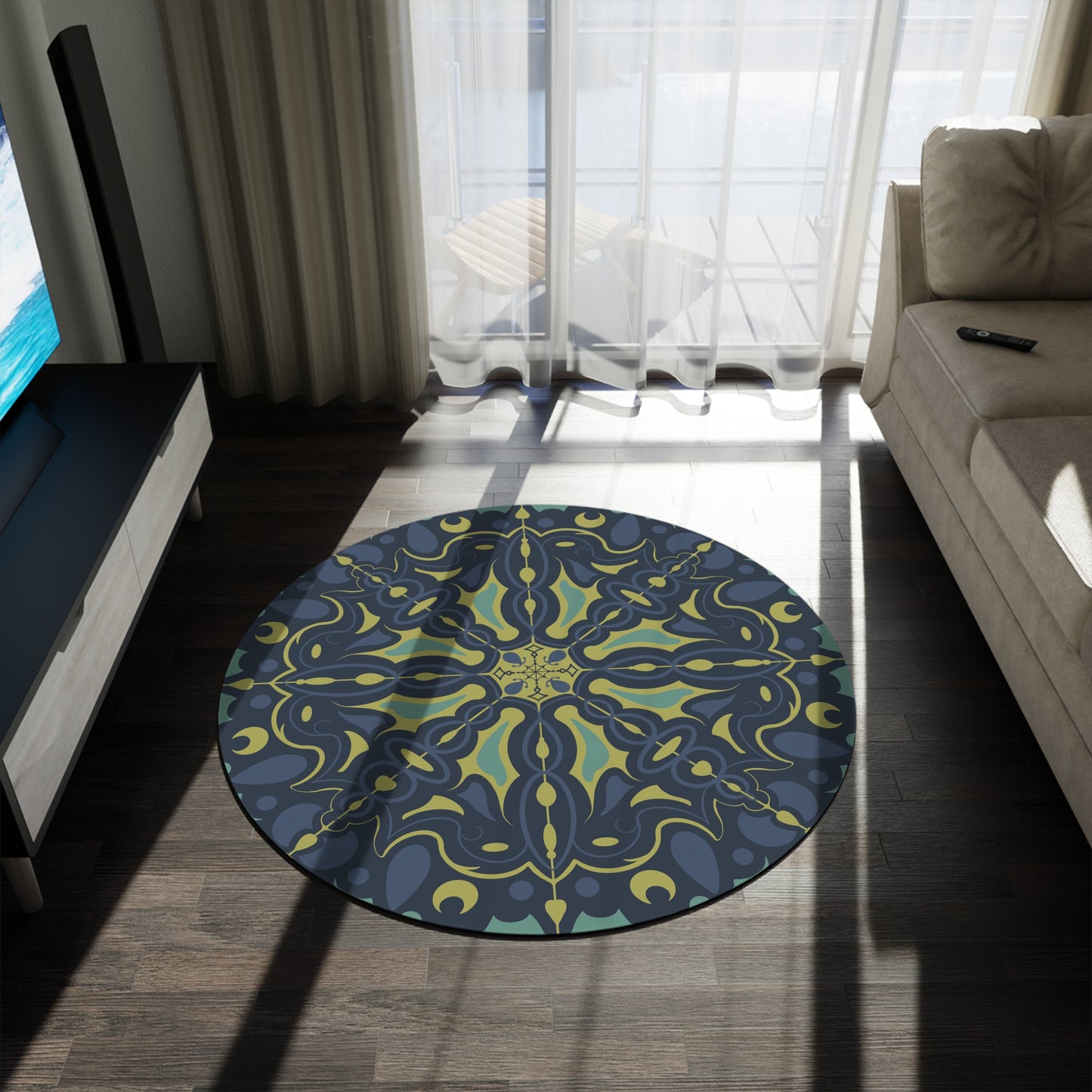 Round Rug - Elegant Green and Blue Pattern Area Rug