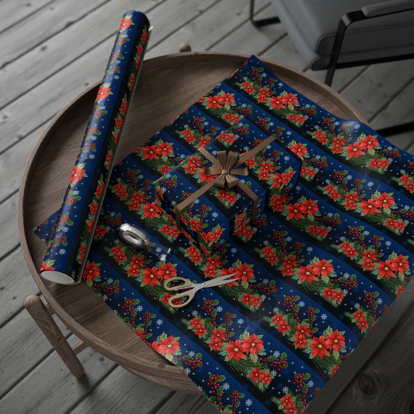 Wrapping Papers - Poinsettia, Pine and Holly Design