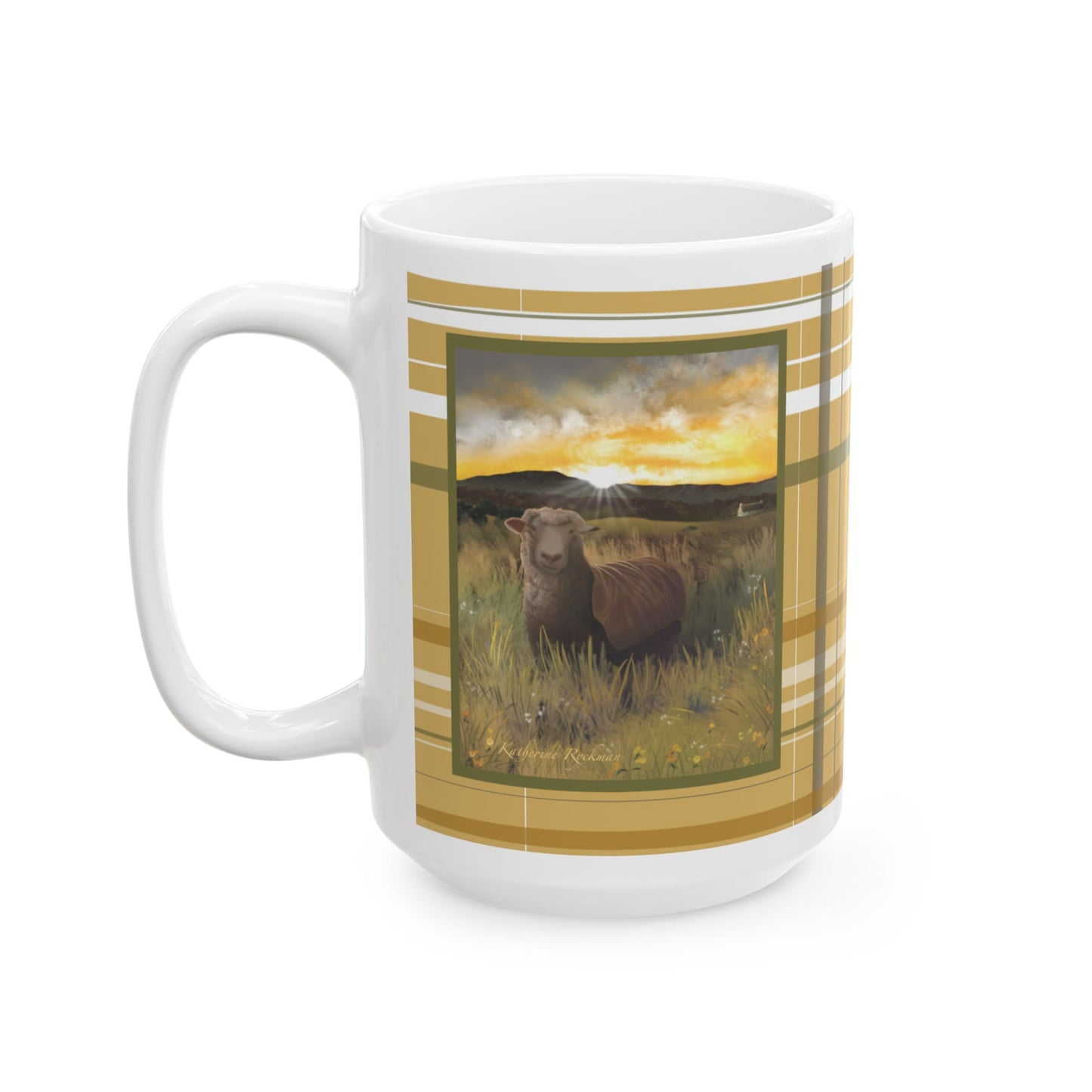 Mug - Sheep in Field Morning Sun Ceramic Mug Plaid (11oz, 15oz)