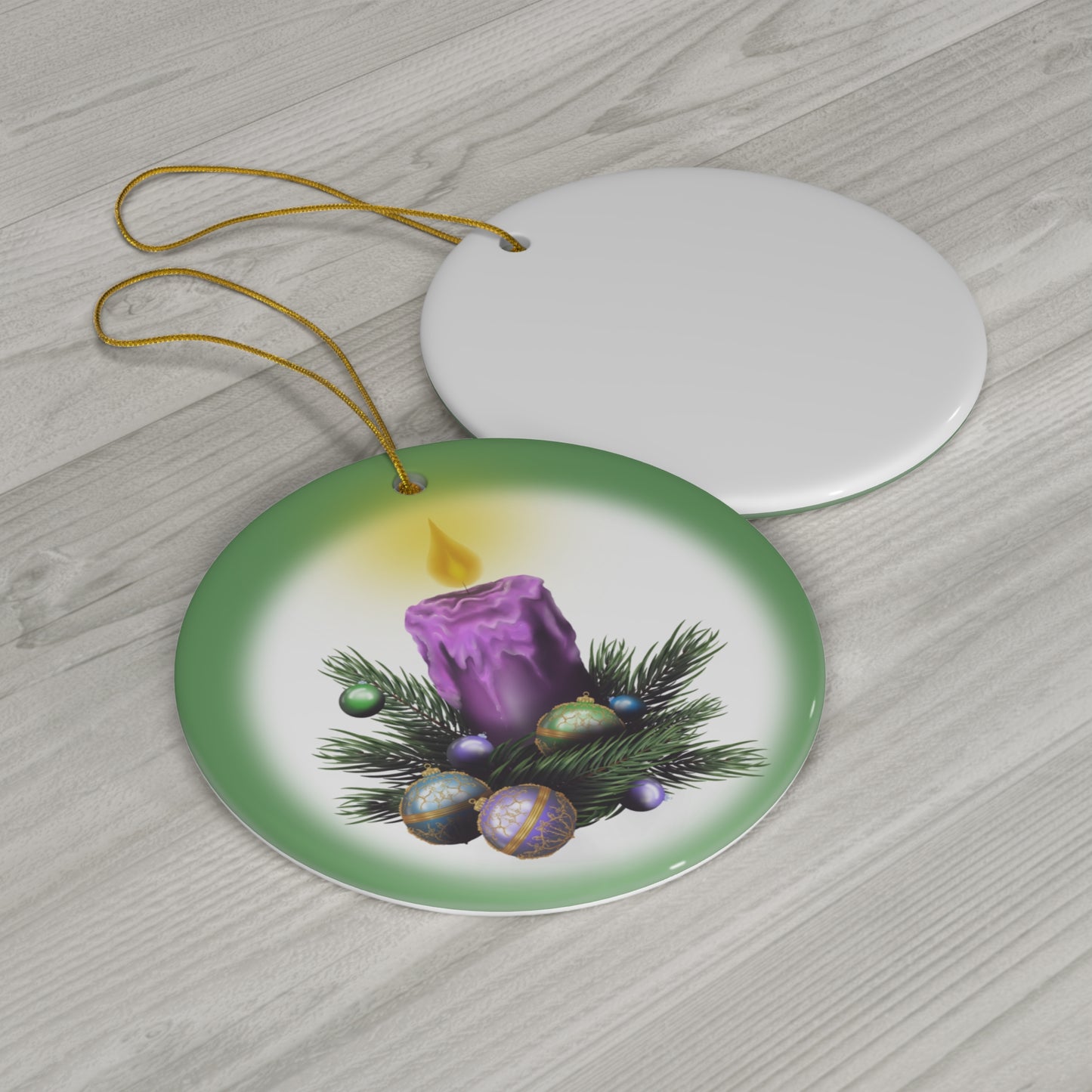 Ceramic Ornament - Purple Candle Design