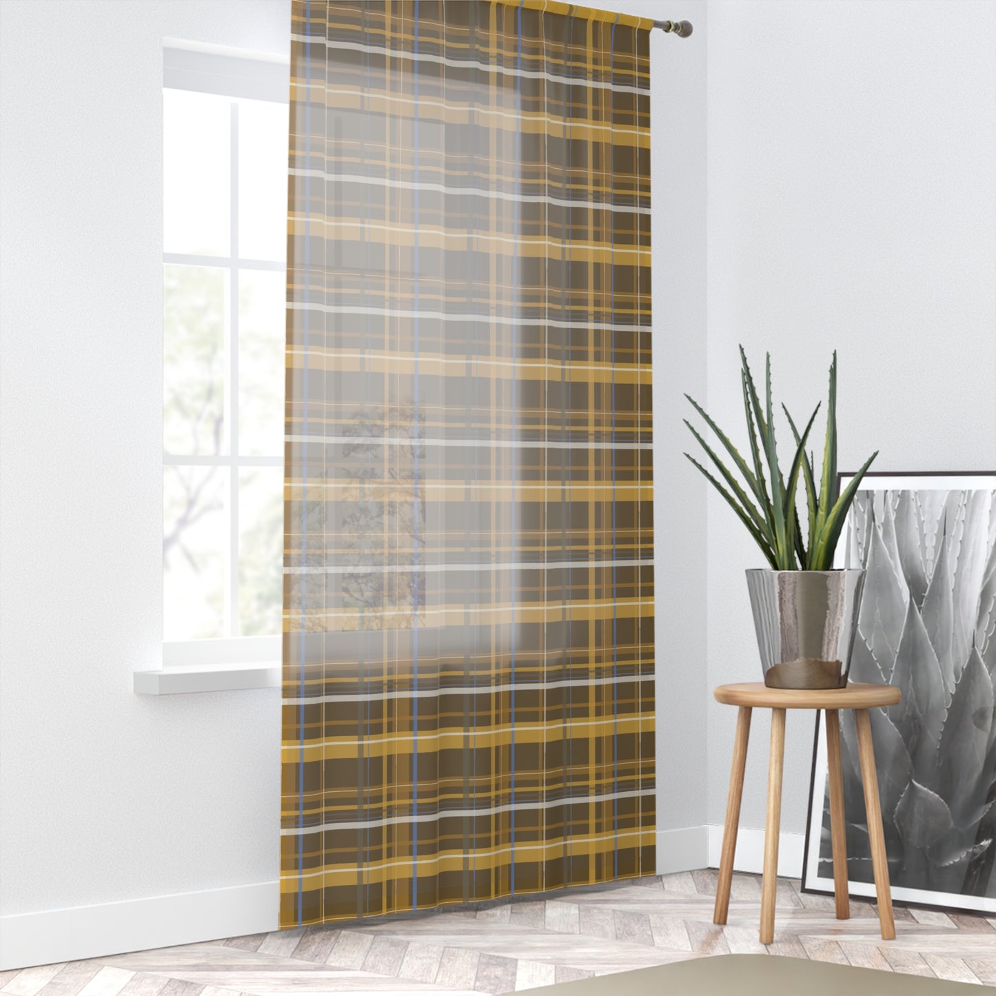 Window Curtain - Sunrise Sheep Plaid Design