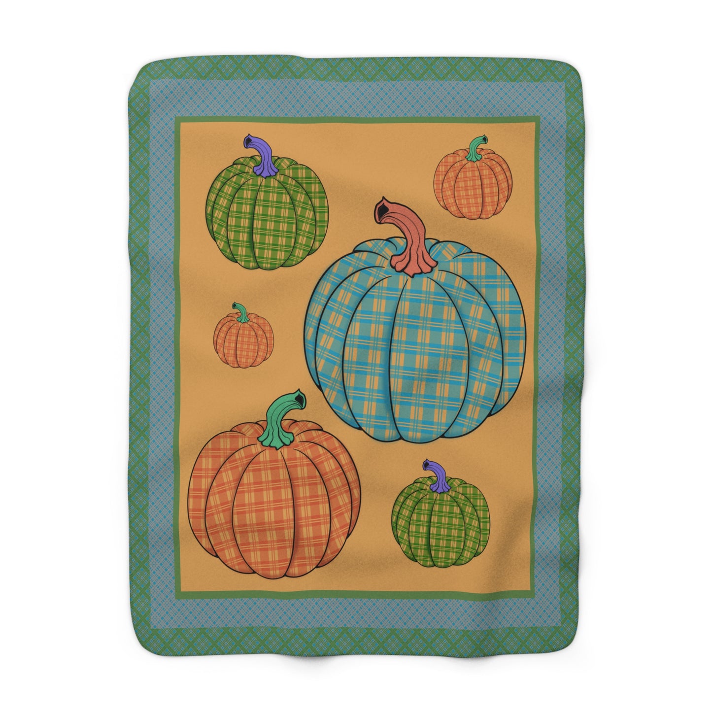 Sherpa Fleece Blanket -plaid Pumpkin