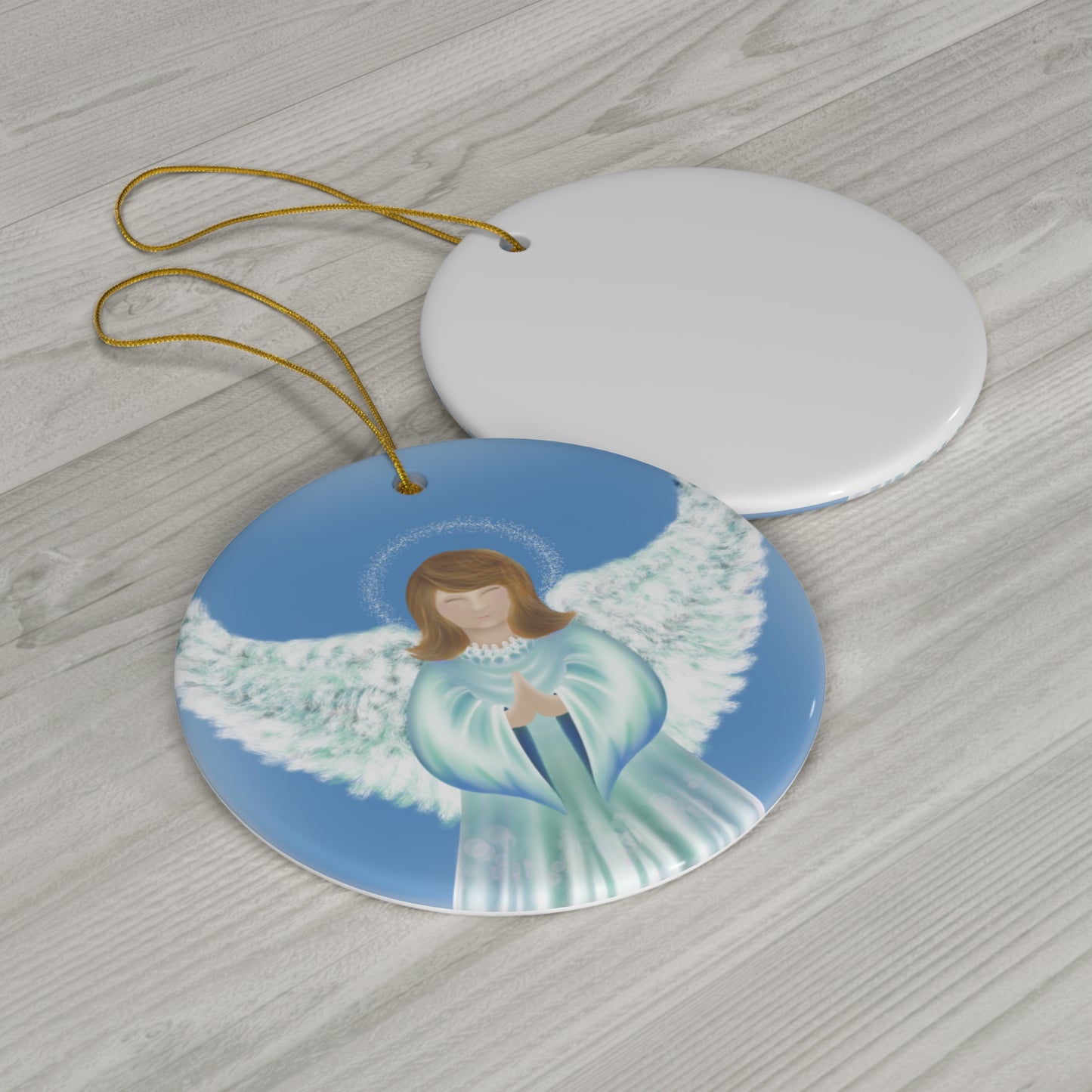 Ceramic Ornament - Angel Clothed in Blue Green