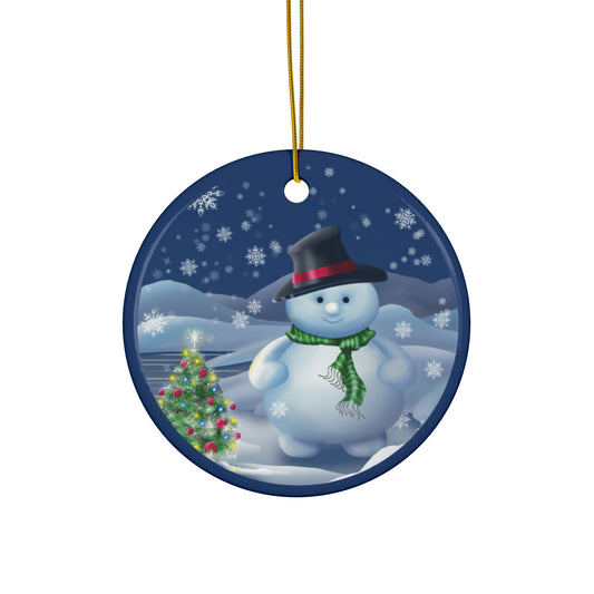 Ceramic Ornament - Snowman Snow Scene