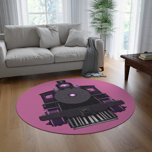 Round Rug - Steam Locomotive Design-Pink