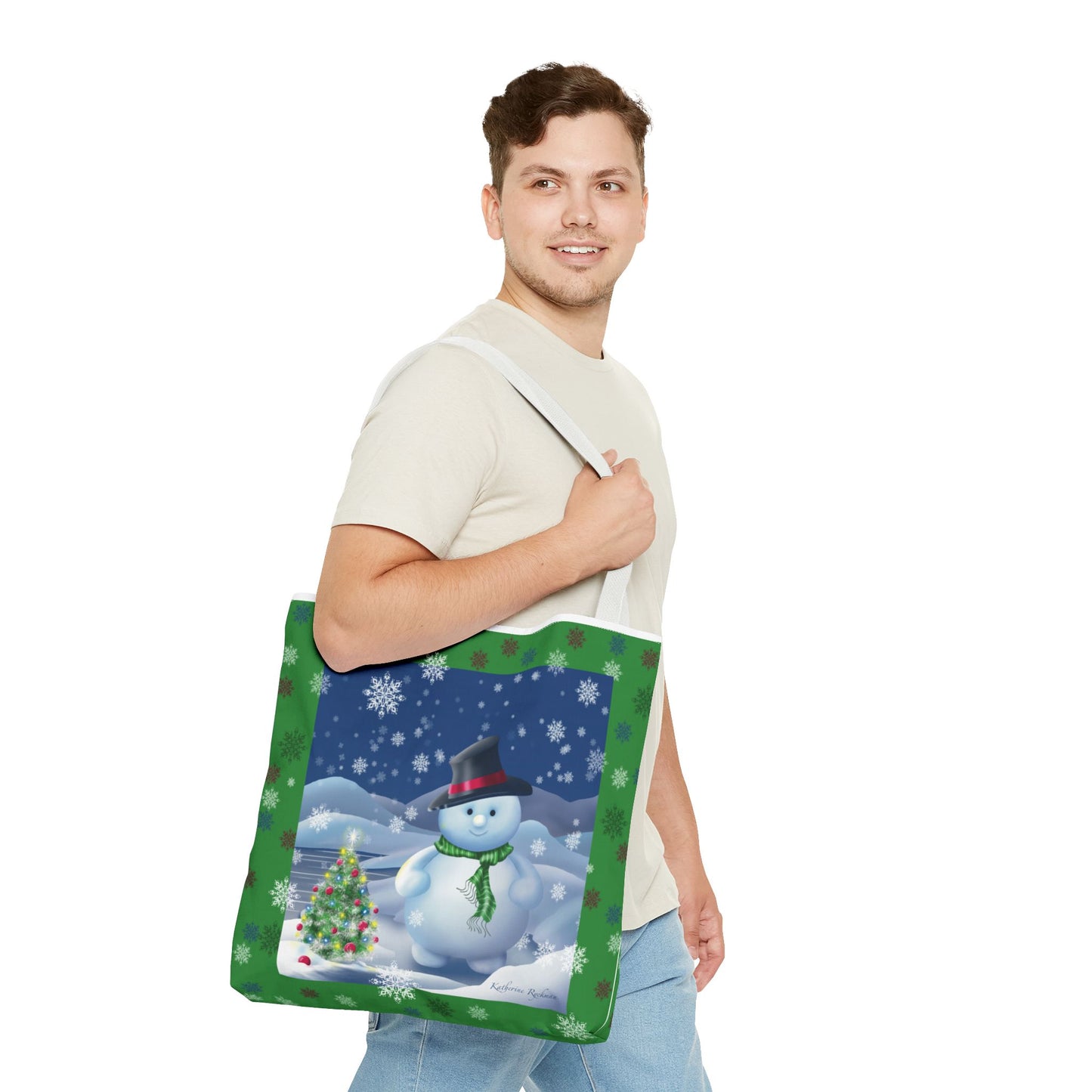 Snowman Tote Bag with Snow Flurry Scene