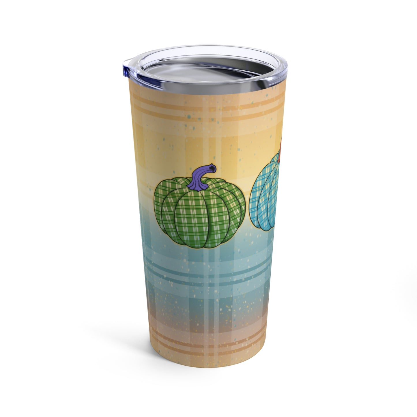 20oz Tumbler - Colorful Plaid Pumpkins Design