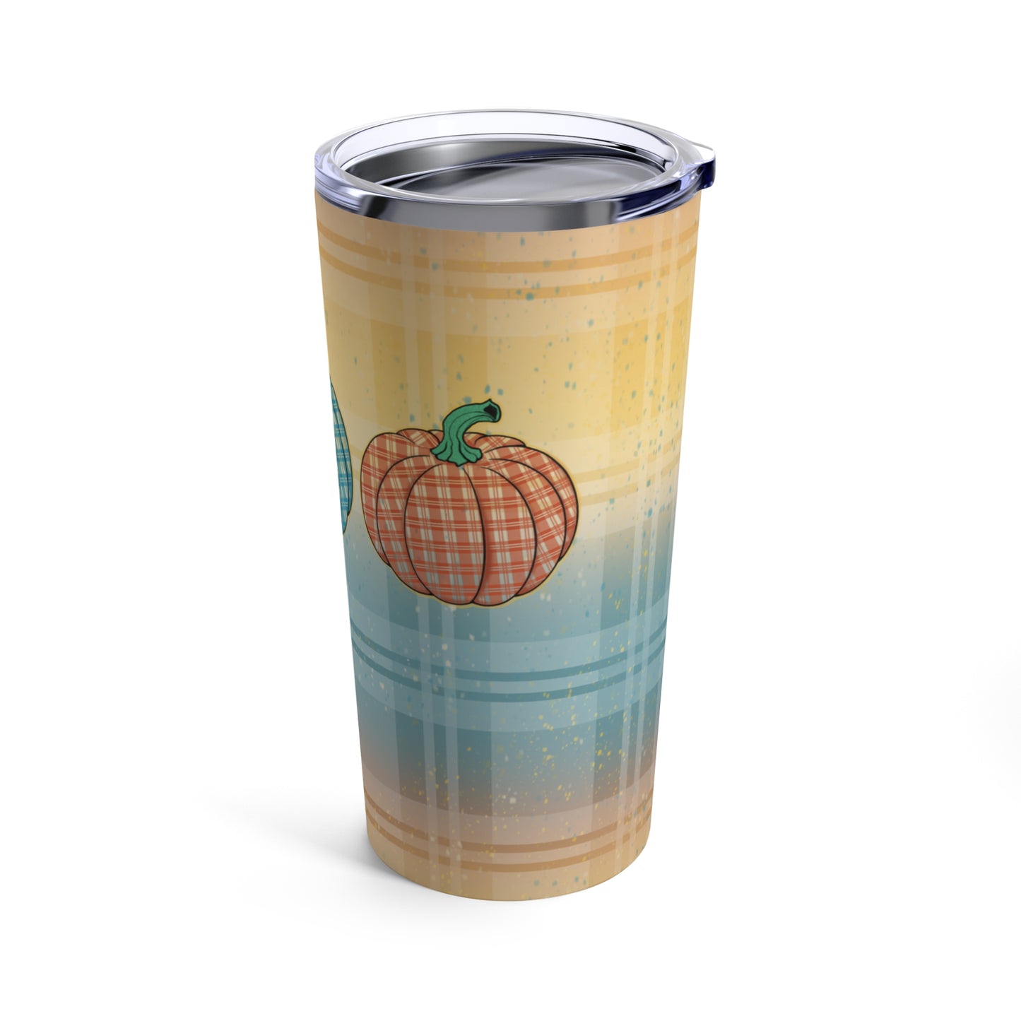 20oz Tumbler - Colorful Plaid Pumpkins Design