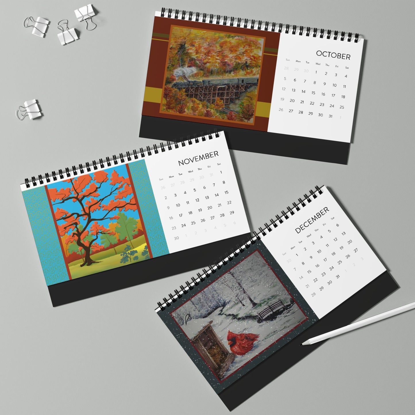 Desktop Calendar 2025 Grid with Original Artwork