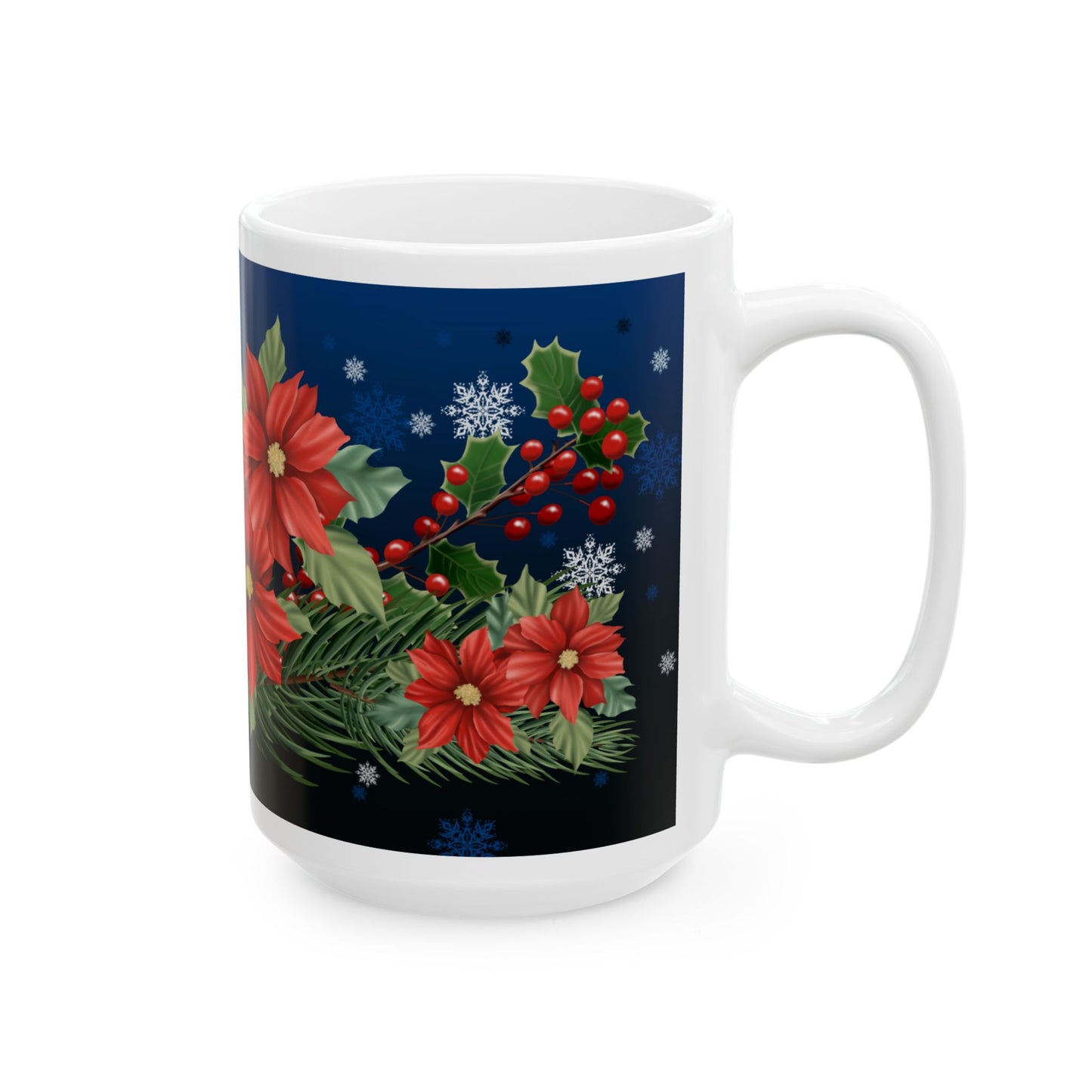 Mug with Poinsettias Pine and Holly Design