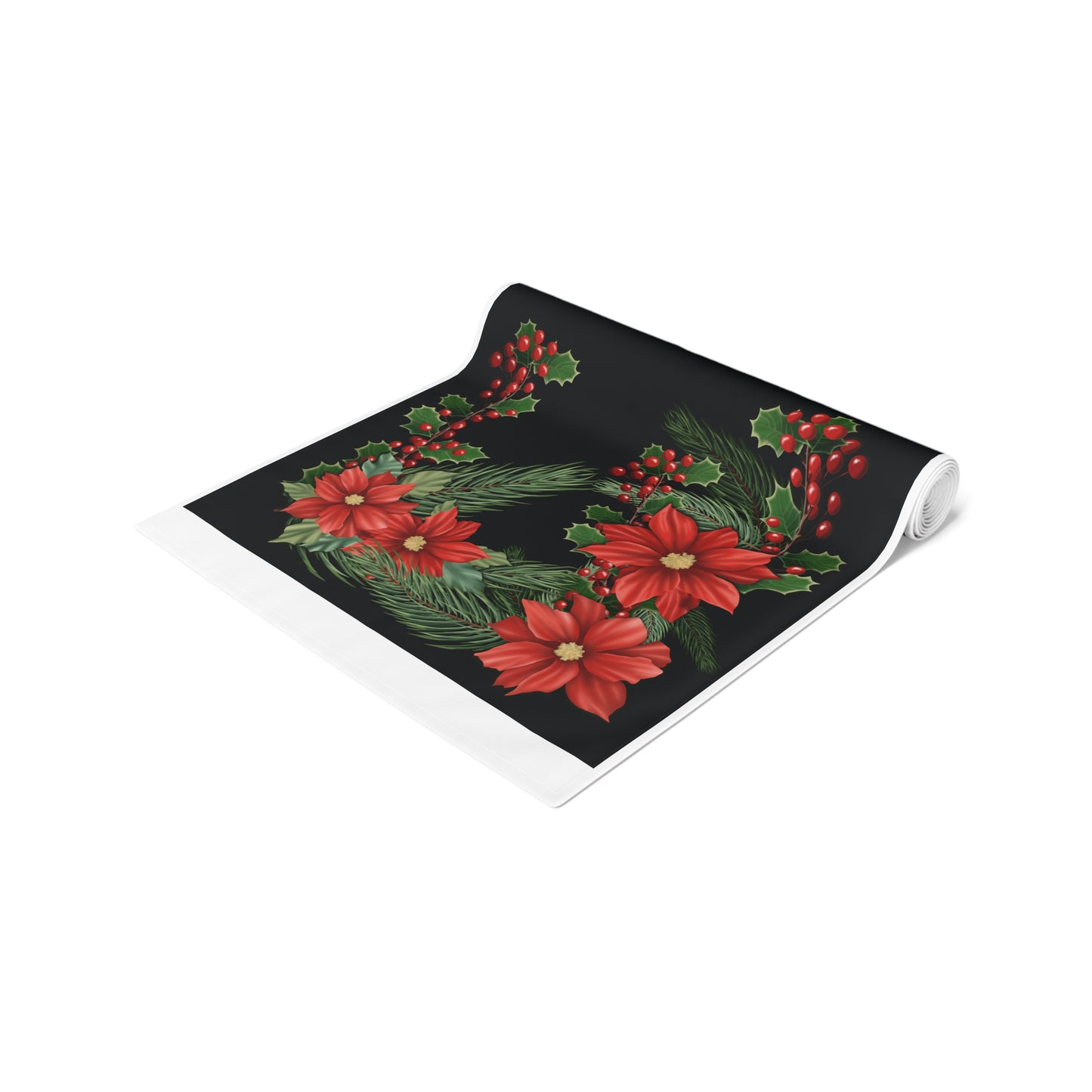 Table Runner - Poinsettias, Pine, and Holly Design