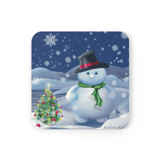 Cork Back Coaster - Snowman Scene