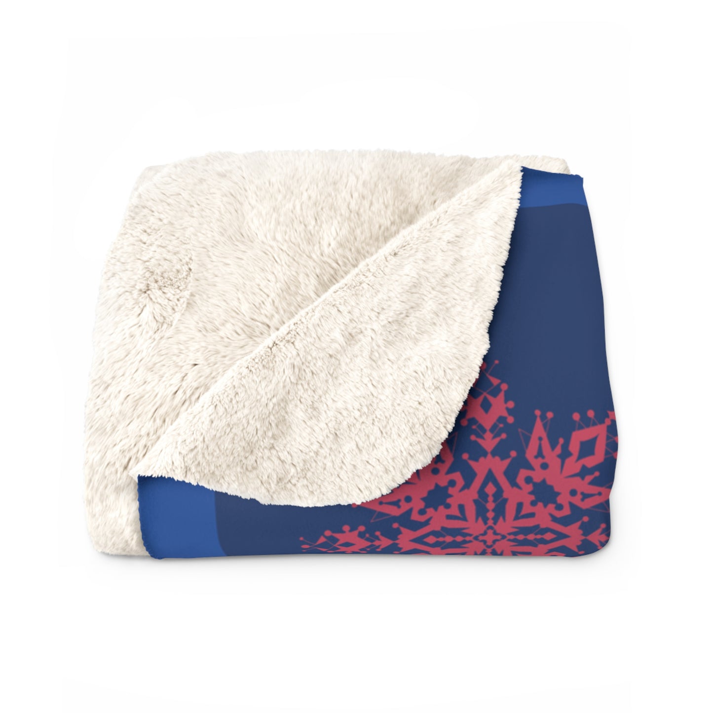 Sherpa Fleece Blanket - Blue with Red Christmas Ornament & Snowflakes