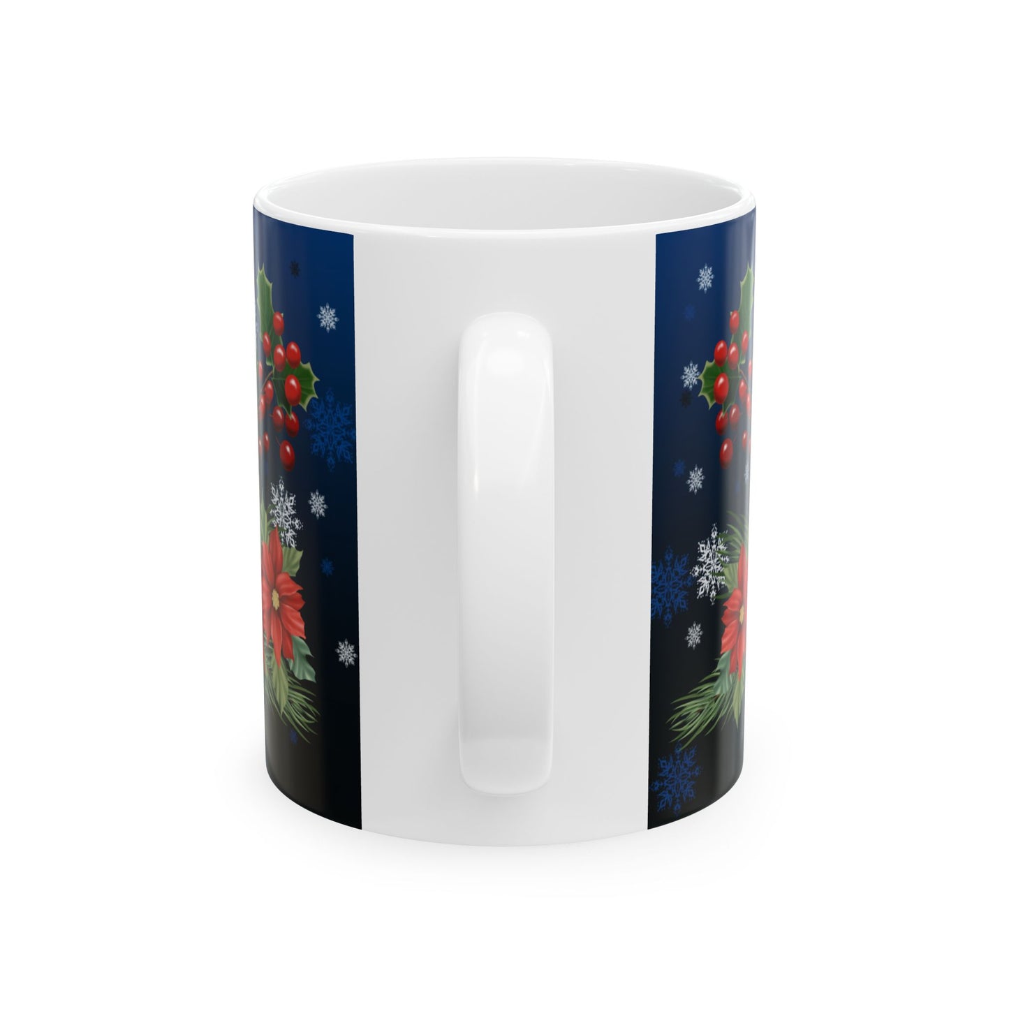 Mug with Poinsettias Pine and Holly Design