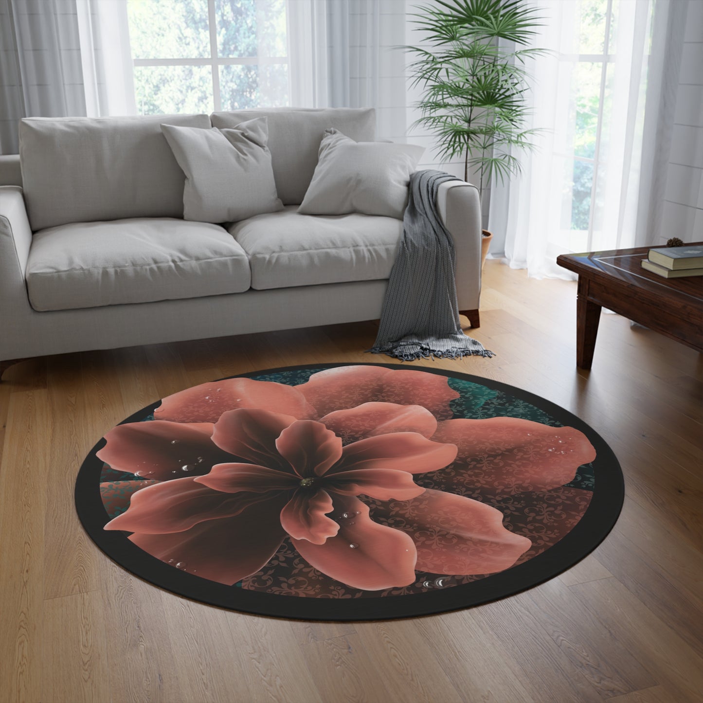 Round Rug - Elegant Flower Design