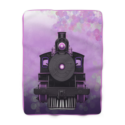 Sherpa Fleece Blanket - Steam Locomotive Design-Pink