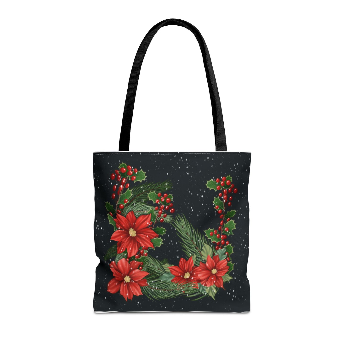 Christmas Tote Bag with Poinsettias, Pine, and Holly Design