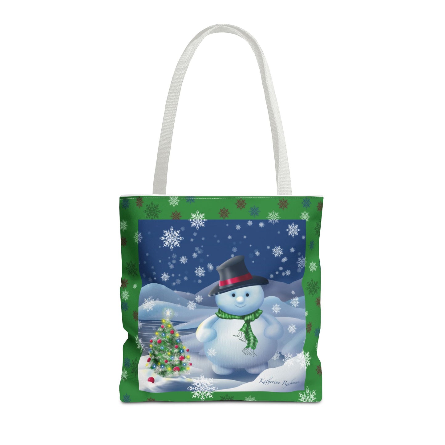 Snowman Tote Bag with Snow Flurry Scene