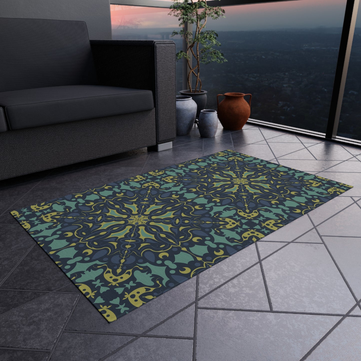 Outdoor Rug - Blue Green Design