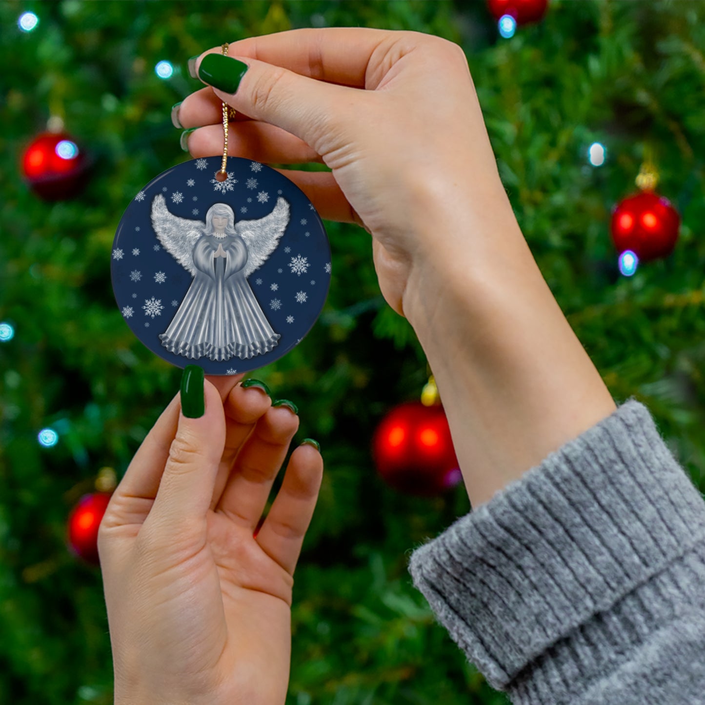 Ceramic Ornament - Silver Angel Holiday Decoration